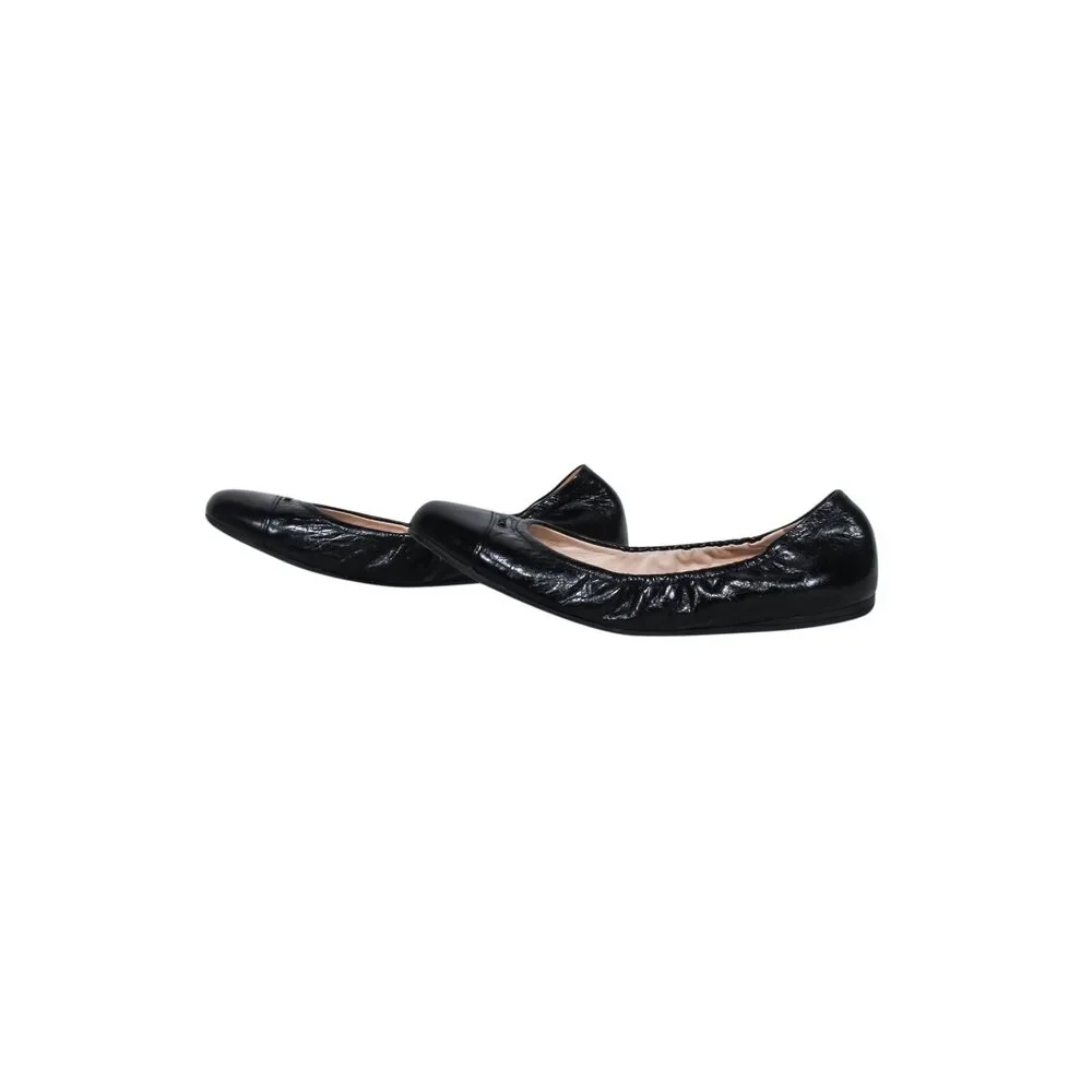 Prada - Black Crackle Leather Ballet Flats Sz 11 - Picture 3 of 5